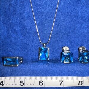 Blue Necklace, clip on earrings and ring size 8 set